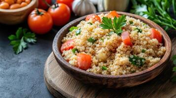 Cauliflower couscous with tomatoes and herbs photo