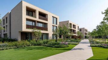 A rendering of a modern apartment complex photo