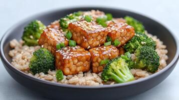 Chicken and broccoli tofu with sesame seeds photo