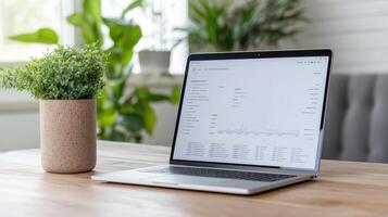 modern financial dashboard displayed laptop, showcasing data analytics and insights photo