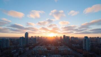 morning cityscape from rooftop with fresh optimism, showcasing vibrant sunrise over urban photo