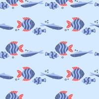 Marine seamless pattern with hand drawn fish vector