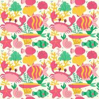 Seamless pattern with marine animals and plants on a light background vector