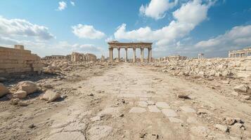 Ancient ruins with majestic structure under bright sky evoke sense of history and wonder photo