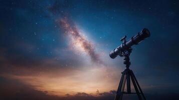 Telescope and milky way in the night sky photo