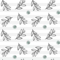 Seamless pattern with tropical leaves with black outline. Simple botanical shapes. Abstract background. Line art drawing style. vector