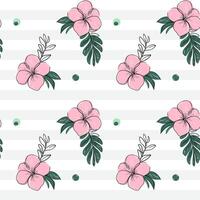 Seamless pattern with tropical flowers with black outline. Hibiscus backckground. Line art drawing style. vector