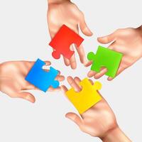 Puzzle Pieces with hands Background vector