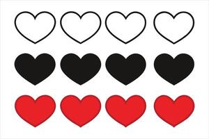 Heart Shape Icon Set Outline, Solid Black, and Red Designs vector