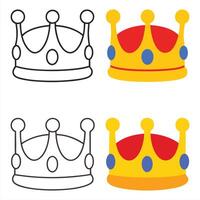 Crown Icon Set Black Outline and Colorful Designs vector