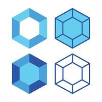 Geometric Cube Shapes 3D and Wireframe Versions in Blue vector