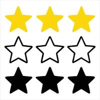 Nine Simple Star Rating Icons Yellow, White, and Black Stars for Reviews and Feedback vector