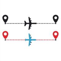 Airplane Flight Path with Location Markers in Black and Blue vector