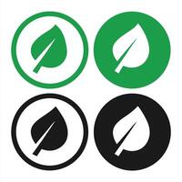 Green and Black Leaf Symbols in Circle Frames vector