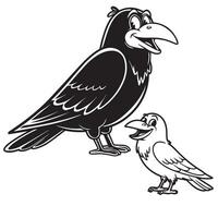 a black and white drawing of a crow and a crow with a beak vector