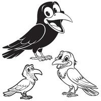 Stylized Crows Hand-Drawn Bird Illustration Set vector