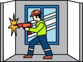 illustration of Technician using a drill vector
