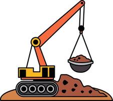 flat icon of The crane is lifting a load of dirt vector