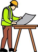 single icon of Technician reading blueprints vector