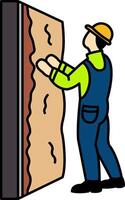 flat icon of Technician laying insulation on the wall vector