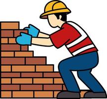 icon of The bricklayer is laying bricks vector
