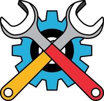flat icon of Two wrenches and a rear gear vector
