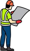 flat icon of Technician reading blueprints vector