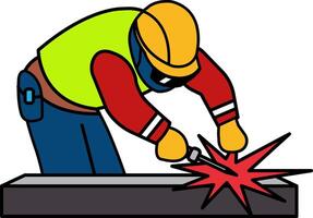 flat icon of a man using welding soldering iron vector