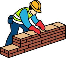 single icon of The bricklayer is laying bricks vector