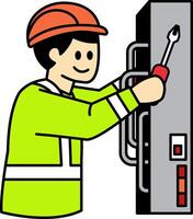 flat icon of The electrician is installing wiring vector