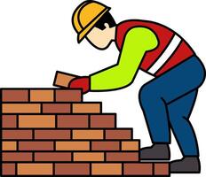flat icon of The bricklayer is laying bricks vector