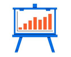 Hand drawn cute illustration of presentation board with growth diagram or graph. Flat business analytics board doodle. Planning or management icon. Seminar or meeting billboard. Isolated. vector