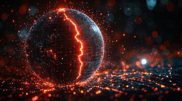 stunning digital representation of globe with glowing crack, symbolizing importance of cybersecurity our interconnected world. vibrant colors and intricate details highlight urgency of protecting photo