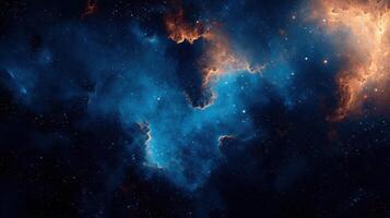 vibrant cosmic scene with swirling blue and orange nebulae set against starry backdrop, evoking sense of wonder and exploration photo
