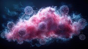 vibrant cloud filled with interconnected nodes and glowing particles represents concept of neural networks and deep learning. This visually striking image evokes sense of innovation and technology photo