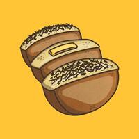 Kue pukis with chocolate sprinkle and cheese on top isolated on yellow background vector