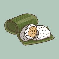 Lemper cake filled chicken floss isolated on blue background vector