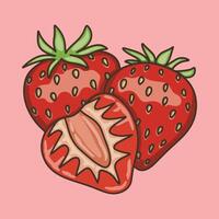 Red and fresh strawberry slices isolated on pink background vector