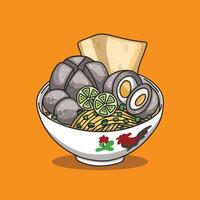 Delicious and warm meatball soup with noodles, and dumplings vector