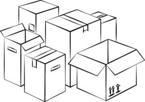 linear boxes object - isolated black outline silhouette of cardboard boxes for moving packing storage. simple illustration of a packaging outline vector