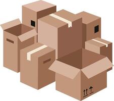 minimalist moving boxes set - isolated pastel colored cardboard boxes for relocation and storage. simple packaging illustration on white vector