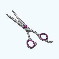 Sharp professional barber scissors with purple rubber handle vector