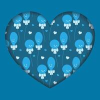 Deflated and Round balloon on rope with tied Ribbon. Heart shape Pattern Blue Monday Cards Design. Isolated illustration Thematic Greeting Cards Wallpaper Background or print materials, labels vector