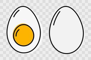 Whole and Half Hard boiled egg with yolk Linear Icon filled not along contour Minimalistic Pictogram Set. Isolated illustration Thematic cards or web promo banner, leaflet, print materials, tag vector