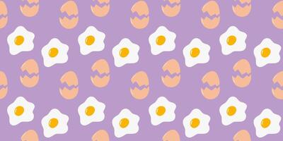Cracked Beige Eggshell Fried eggs with yolk Seamless pattern Culinary banner Background Texture idea. Isolated illustration Wrapping Wallpaper Thematic Cards, leaflet or web promo banner, label vector