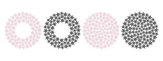 Floral Circular Frame border and Round Background Monochrome pink and Dark Copy space Template Set. Isolated illustration Thematic cards, posting, blogging or web promo leaflets, banner, tags vector