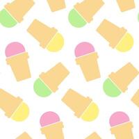 Colorful Ice Cream in wafer cup Seamless Pattern Pistachio Vanilla Sundae Multicolored Background. Isolated illustration Wallpaper Thematic Card Wrapping Paper or web promo leaflet, banner, tag vector