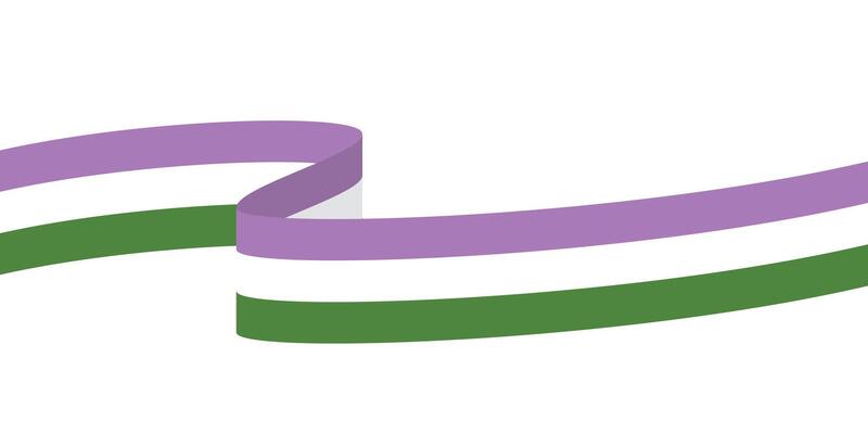 Purple, white, and green colored curved line icon, as the colors of the genderqueer flag. LGBTQI concept. Flat illustration.