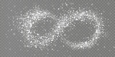 An infinite loop symbol is elegantly crafted with white sparkling particles that closely resemble sugar or flour vector