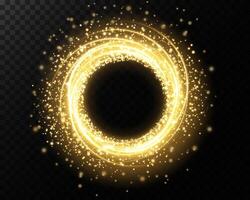 A stunning luminous golden circle adorned with sparkling effects, ideal for enchanting and festive designs vector